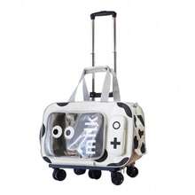 Cat Bag Out Portable Pet Trolley Case Large Capacity Cat Backpack Crossbody Portable Dog Bag Breathable Cat Cage Cat Case - milk Handbag++ Tie rod. (Four-wheel tie rod base. - View 2