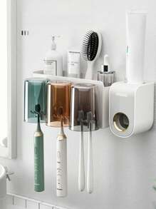 1 pieza Dispensador de pasta de dientes montado en la pared, soporte de pasta de dientes de apretón sin manos, organizador de accesorios de baño