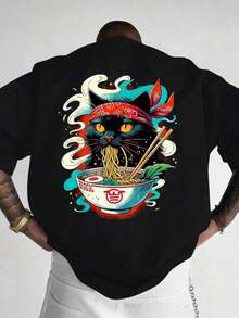 Camiseta de manga corta holgada con estampado de moda para hombres SU ER |   Diseño exquisito |   Esencial de verano |   Fácil de combinar, muestra tu estilo - Negro - Ver 4