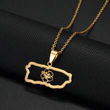 1pc Puerto Rico Map Flowers Masks Traditional Symbol PR Frog Necklaces For Women Girls Stainless Steel Jewelry