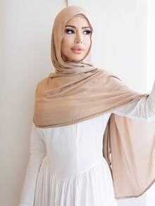 1 件女士平纹头巾，莫代尔面料，纯色，丝滑，柔软，透气，180 厘米 * 70 厘米头巾，适合日常、户外、祈祷和朝圣 - 米色 - 查看 2