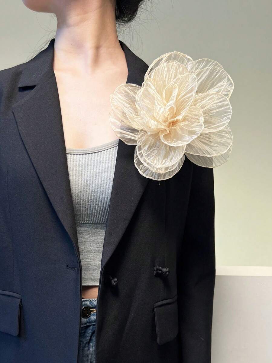 Elegant Handmade Chiffon Large Floral Brooch Hair Clip, For Women Clothing, Wedding Accessories - Yarn Flower - View 1