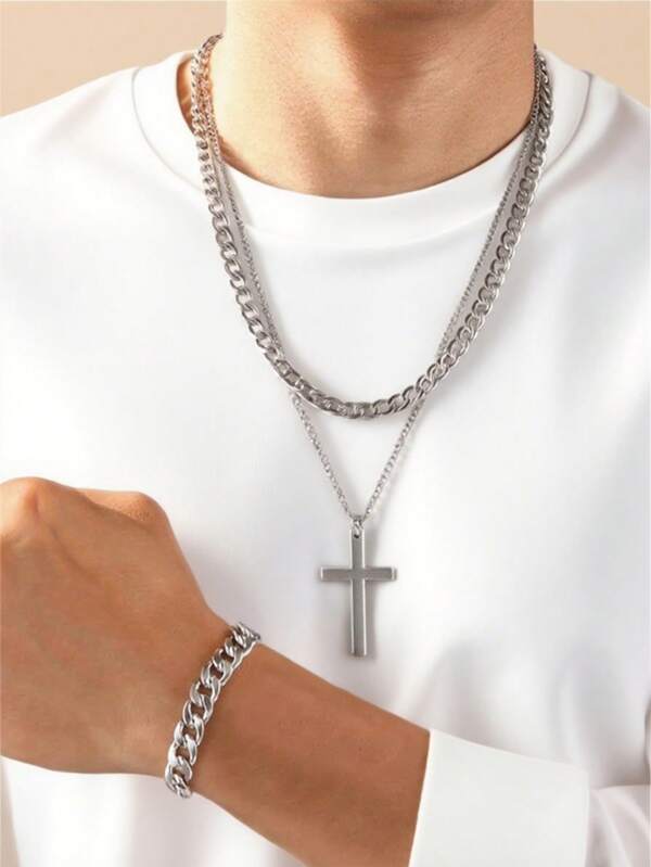 Conjunto de 3 piezas de joyería con collares, pulseras y anillos de moda casual, adecuado para combinaciones diarias y como regalo para amigos