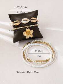 7pcs/Set Bohemian Beach Style Seashell Beaded Flower Anklet Set For Women