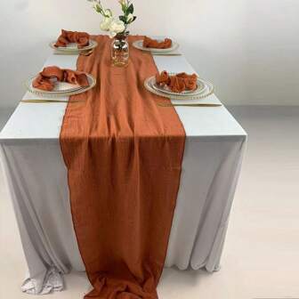 Elegant Boho Terracotta Table Runner - Polyester, Solid Color For Weddings, Thanksgiving, Christmas, Bridal Showers & Home Decor, Brown With Golden Accents, Wedding Table Decor | Boho Chic Style | Texture, Wedding Table Decorations