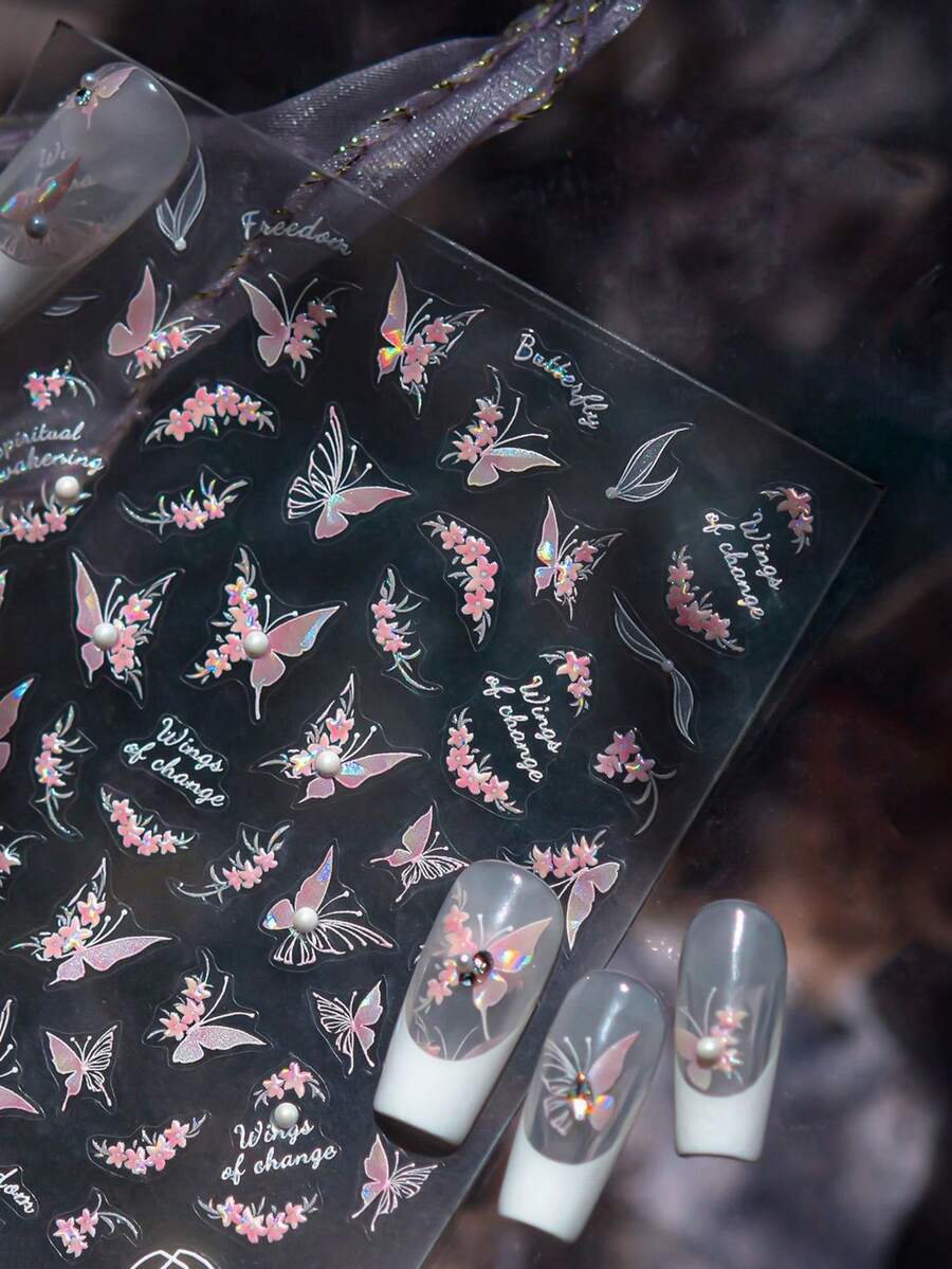 Beautizon Nailartlab 1 件蝴蝶、花朵指甲饰品贴花珍珠首饰 DIY 艺术 Y2K 风格 5D 美甲装饰贴花 - 彩色 - 查看 1