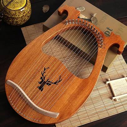 RainWeel Harfe 16 Metallsaiten Mahagoni Harp mit Stimmschlüssel Vintage Instrument Leier Harfe Mahagoni Korpus Runder Rand Angenehmer Klang+Stimmschlüssel Saiten