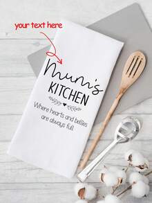 1pc Custom Mum's Kitchen Tea Towel / Where Hearts And Bellies Are Full / Mother's Day Gift For Mummy Grandma Nanny / Mum New Home Kitchen Housewarming - one-size - View 1