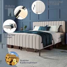 Polsterbett Einzelbett 160 X 200 Cm, Bettgestell Mit Lattenrost Und Verstellbares Kopfteil, Gepolstertes Bett In Grau-Beige, Bettrahmen Jugendbett Für Schlafzimmer Gästezimmer-Leinenmaterial(Mit Matrat - Gray+Beige+Linen+160cm*200cm - View 5