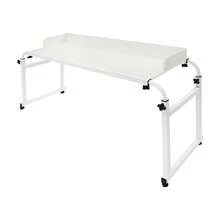 CNCEST Overbed Desk With Wheels -Over Bed Table-Adjustable Length/Height, Mobile Queen Size Bed Table Rolling Tray Table W/Heavy Duty Metal Leg For Eating & Laptops - White - View 2
