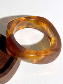 1 件极简主义不对称几何树脂琥珀和橙色扎染堆叠手链，适合女友、日常、度假、派对场合（树脂扎染颜色可能每批不同，3 件套包含 2 个黄色）（请参考尺码表，尺寸不合适概不退货） - 彩色 - 查看 13