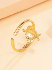 1pc Bohemian Ocean Series Sea Turtle Openable Stainless Steel Ring, Casual Beach Resort Style Animal Ring, 18K Gold Plated No Fading Ring For Women, Holiday Wear