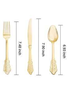 75-Piece Golden Dragon Pattern Party Decorative Cutlery Set (Repeatable For Cleaning), Including 25-Piece Cutlery Knife, 25-Piece Fork, 25 Tablespoons, High-Quality Wedding Cutlery Including Large Events, Parties, Birthdays, Dinners, New Year And New Year And New Year's Wedding And New Year