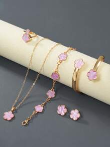 Set de 6 piezas, 1 collar, 1 pulsera, 2 pares de aretes, 1 anillo, 1 pulsera, adecuado para varias ocasiones, te hará ver como una reina elegante, accesorios de joyería para mujer, joyería dorada