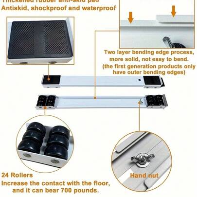 1 par de suporte móvel expansível com rodízios de metal resistentes para máquina de lavar, secadora e móveis, fácil de mover e com ajuste flexível para se adaptar a várias famílias