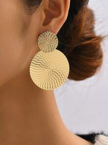 1 对金色圆形夸张个性化时尚耳环，独特别致的女性设计 - 金色2 - 查看 2