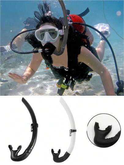 1支干式呼吸管，适用于浮潜、水肺潜水、自由潜水、游泳、潜水面罩和呼吸管，黑/白成人水下呼吸管潜水游泳配件