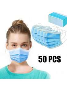 50pcs Disposable Face Masks,Available In A Variety Of Colors,Soft On Skin,3-Ply Facial Cover With Elastic Earloops - Perfect For Home,School,Office,Outdoors And Camping!