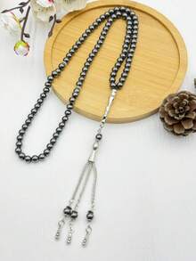 99pcs Black Agate Beads Rosary, Middle Eastern Arabic Prayer Beads, Minimalist Daily Wear Tasbih Bracelet, Muslim Prayer Beads, Unisex Versatile Beaded Bracelet, Prayer Recitation, Festival Gift - Black - View 2