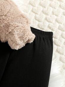 Setelan Baju Sweatshirt Berkerudung Hangat dan Celana Fleece Warna Polos untuk Anak Perempuan, Pakaian Kasual Sehari-hari, Musim Dingin - Unta - View 5