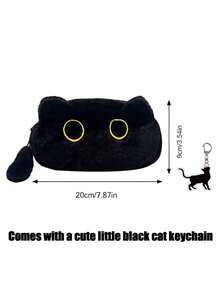 1个黑色毛绒猫咪铅笔盒，可爱猫咪化妆包，高性价比大容量文具收纳铅笔盒，万圣节礼物，圣诞节礼物 - 彩色 - 查看 18