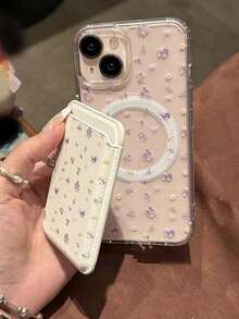 For IPhone17 Air Pro Max ,  Phone Holder 2PCS Cute Clear Floral Cherry Bowknot For Magnetic Wireless Charge Phone Case Compatible WithGalaxy S25 Edge S24FE S23Plus S22 ULTRA,  16 15 14 13 12 11 Pro Max Cases Card Holder Wallet Accessories Back Cover - 紫色花卉 - 查看 1