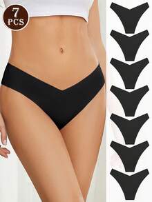 7pcs V-Shaped Seamless Sexy Panties, Soft & Comfortable Triangle Briefs, Women's Invisible Fitting Underwear - Black - View 2