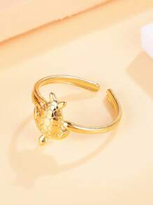 1pc Bohemian Ocean Series Sea Turtle Openable Stainless Steel Ring, Casual Beach Resort Style Animal Ring, 18K Gold Plated No Fading Ring For Women, Holiday Wear
