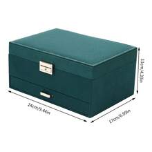 Jewelry Box, 3 Drawer Jewelry Storage Box, Dark Green Jewelry Organizer With 6 Hooks, 24*17*11 Cm Jewelry Box - 墨綠色 - 查看 2