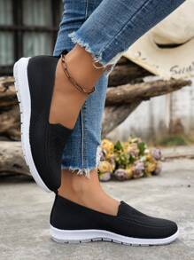 2025年女士时尚休闲运动户外鞋，柔软针织平底鞋，透气软底鞋，休闲一脚蹬轻便鞋