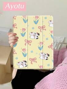 Ayotu 郁金香与小狗保护壳，适用于 iPad 第 10 代保护壳、iPad Air 4 (10.9 英寸)、适用于三星 Galaxy Tab A8 10.5 英寸 2022、带笔架、支持自动睡眠/唤醒盖、防指纹保护套 | 多角度支架 | 商务时尚