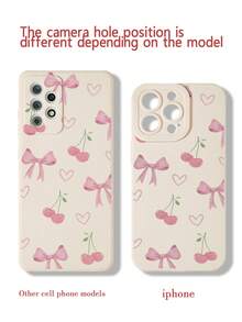1 件少女粉色樱桃蝴蝶结图案印花加厚防摔保护手机壳，兼容 16/11/16pro/16plus/16promax/16e/15Promax/13/14/12/XS/XR/7G/8P，兼容三星 Galaxy S25/S25PLUS/S25 Ultra/A16/A36/A26/A56/A50/A12/A32 防水防震防刮