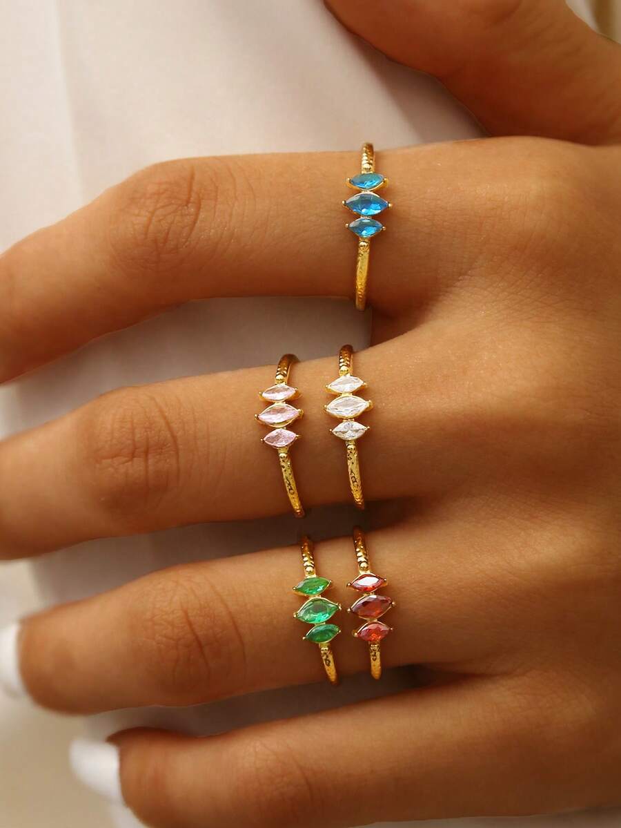 1pc Elegant Charming Korean Style Personalized Cute Luxury Minimalist Fashion Cold Aesthetic High-End Stainless Steel Zirconia 18k Gold Plated Geometric Pattern Diamond Open Ring Suitable For Holiday Travel Work Daily Wear Party Gathering Women's Jewelry - Gold - View 1