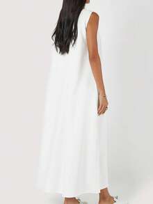Ladies' Casual Long Dress, Solid Color Round Neck Sleeveless Casual Dress - 白色 - 查看 3