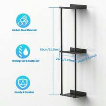 Towel Holder Without Drilling, Wall Towel Stand Matt Black With Hooks And Protective Grille For Bathroom & Kitchen, Towel Rack Organizer, Wall-Mounted Shelf For Storage And Organization, 3-Tier Towel Stand - màu đen - Xem 8