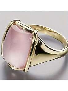 1 件时尚感粉色可调节铜戒指，复古夸张简约个性女士戒指