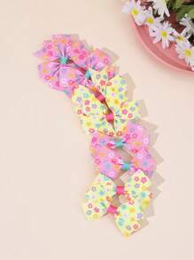 8pcs Flower Pattern Hair Bows For Girls Colorful Flower Printed Grosgrian Ribbon Bow Alligator Clips Pink Yellow Flower Bow Hair Clips Cute Vacation Bow Sets Barrettes Teens Hair Accessories