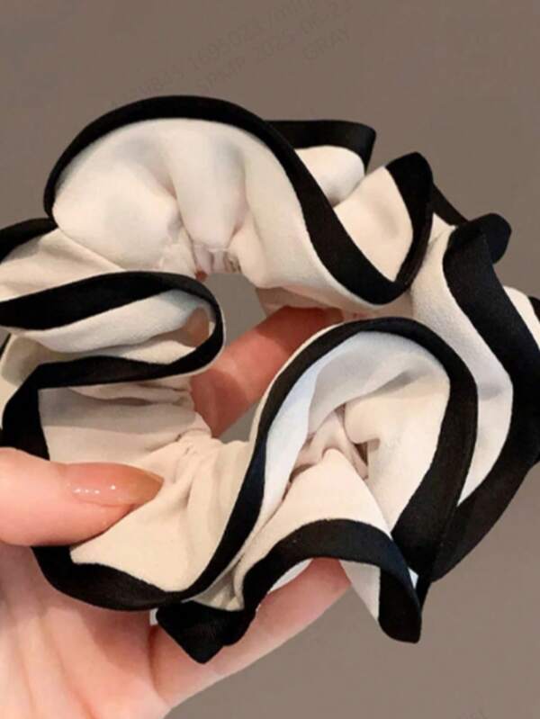 1 pieza/2 piezas Accesorio de pelo estilo francés de fragancia pequeña minimalista con bordes negro y blanco, grande, estilo de lugar de trabajo, accesorio de pelo para cola de caballo baja, grande y de moda, coletero, accesorios para el cabello, coletero