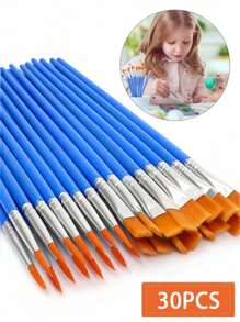 30 Peças/Conjunto Pincéis de Nylon de 16,5 cm com Ponta/Planos, Canetas de Aquarela, Pincéis de Pintura Acrílica, Canetas de Grafite, Adequados para Artistas Móveis, Estudantes de Arte, Estudantes, Suprimentos de Escritório e Escola, Presentes de Aniversário, Suprimentos Escolares, Volta às Aulas