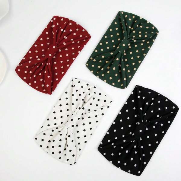 Pañuelo de mujer 1 pieza con estampado de lunares y rayas, banda elástica para yoga, deportes, que absorbe la humedad, versátil para uso casual, diario, lindo, hecho de poliéster, adecuado para accesorios de cabello en todas las estaciones, diadema
