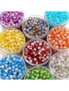 8毫米彩色玻璃珠，水晶裂纹花形雪花散珠，DIY珠宝制作配件，适用于手链、项链