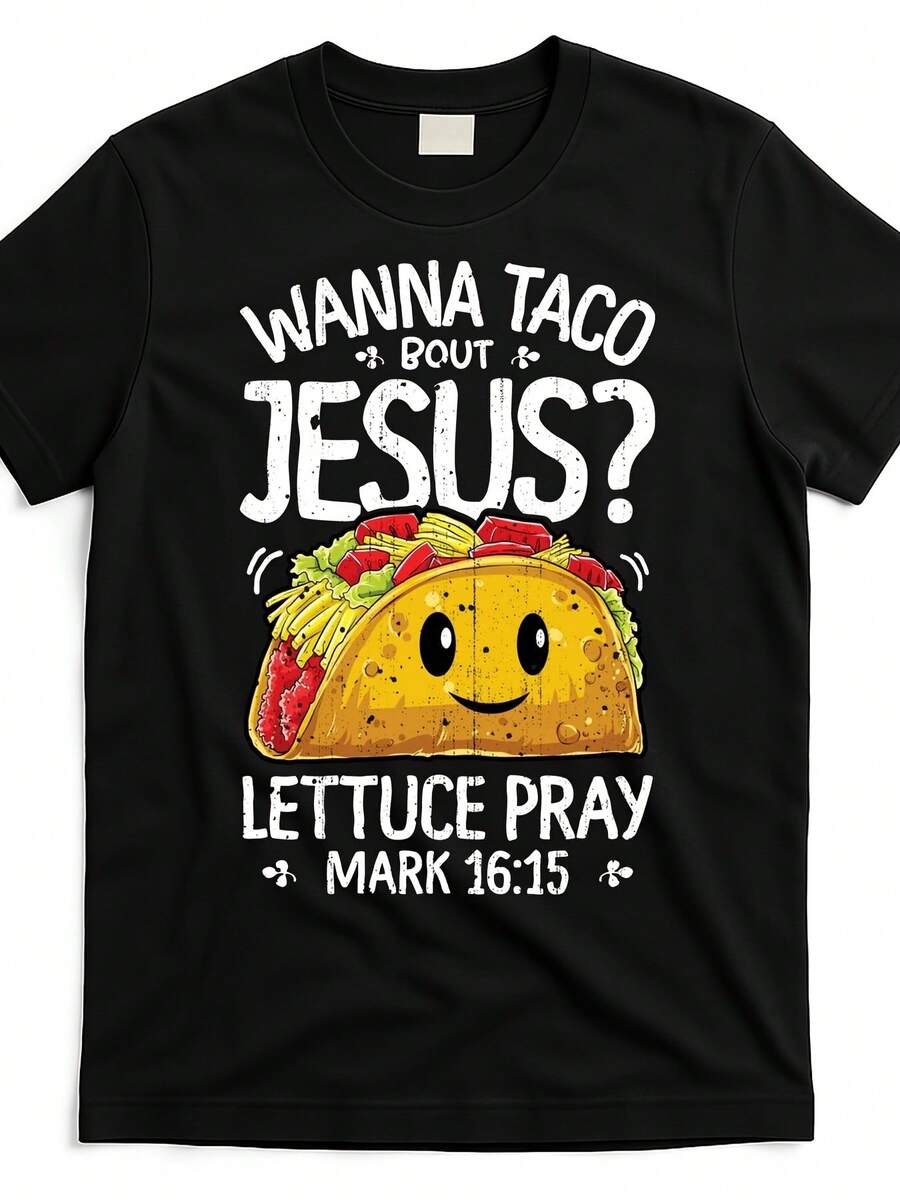 Sporty Style Tee-Wanna Taco Bout Jesus Cinco De Mayo Women Men Christian, Comfortable Sports Enthusiast Tee, Moisture-Wicking Sports Shirt Comfortable For Casual Outings, Parties, Beach & Sports, Outdoor Clothing|All-Season Casual Wear - Black - View 1