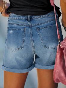 Casual Street Style Women Loose Denim Wide Leg Shorts, Fashion Summer - Dark Wash - View 2
