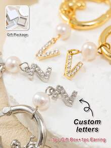 1pc Custom Letter Earrings, Elegant Fashion, Copper Material Angel Child Letter Pendant Earrings, Birthday Gift, Thanksgiving Gift, Easter Gift, Gift For Mom, Gift For Grandma, Suitable For Daily Wear