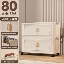 Foldable Multi-Tier Storage Box, Double Door Storage Cabinet For Clothes, Books, Snacks In Bedroom, Living Room, Cream Color