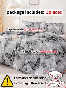 3pcs Butterfly Pattern Bedding Set (1 Duvet Cover And 2 Pillow Shams), Soft And Skin-Friendly, Suitable For All Seasons - Multicolor - View 8