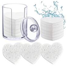 50 Pieces Reusable Compressed Natural Facial Sponges Round Soft Face Exfoliator Makeup Removal Cleansing Sponge Reusable Cosmetic Sponge With Clear Plastic Sponge Storage Jar