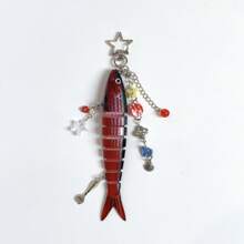1 pieza Llavero de pez hecho a mano, encantos de bolso de océano, llaveros de océano, llaveros de señuelo de pesca artificial, encantos de peces con cuentas, regalos para pescadores, accesorios escolares y de automóvil, gótico lindo Y2k