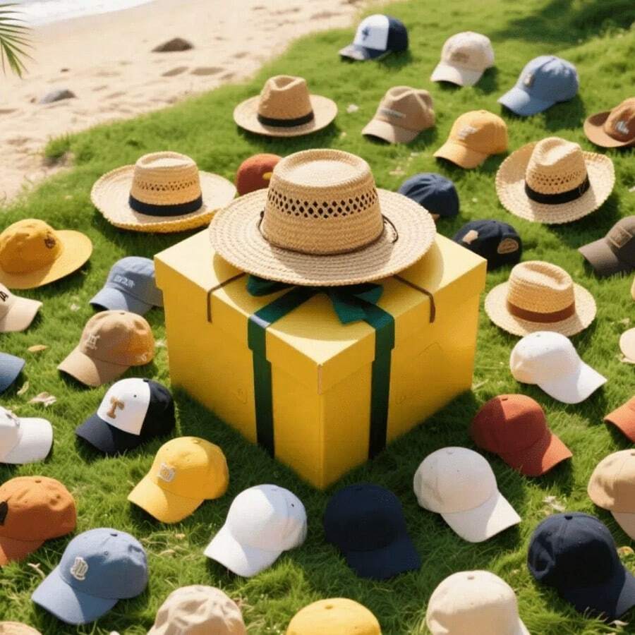 Random Mystery Gift Box, Surprise Gift Box, Hat Gift Box, Including Baseball Caps, Knitted Caps, Suitable For Summer Outdoor Hats, Seaside, Beach, Outdoor Sports, Summer Sun Hats, Essential Items For Outdoor Outfits, Featuring Both Beauty, Comfort And Sun Protection Functions. One Of Them Will Be Randomly Given Out, Allowing You To Experience The Joy Of Opening The Box. - Multicolor - View 1