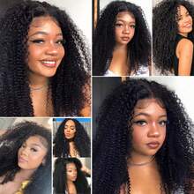 Full 250% KInky Curly Pre Plucked Hd Lace Frontal Wig Brazilian 38 40 Inches Transparent Jerry Curly 13x4 Lace Front Natural Black Curly Human Hair Wigs For Women - Natural Black - 查看 6